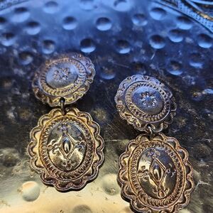 Vintage Western Style Concho Premier Designs Silver Tone Clip~on Earrings